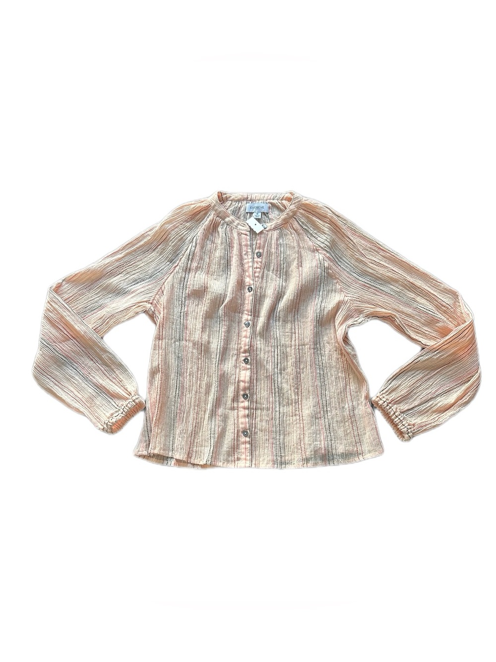 Evereve Peach Striped Button-Front Cotton Blouse